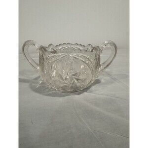 Vintage Cut Glass Sugar Bowl Double Handle Starburst Pressed Glass Candy Dish
